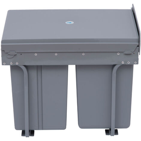 Poubelle escamotable 40L, 3 bacs pour tri sélectif, 48x34,2x41,8 cm, Gris