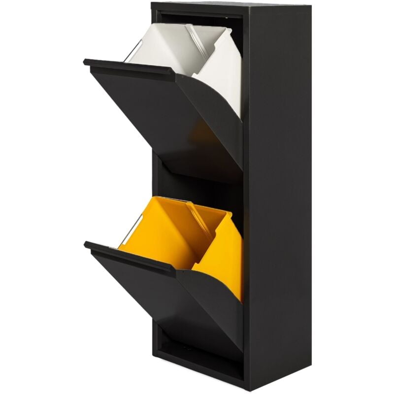 Wellhome - Poubelle et poubelle de recyclage noir Mat métallisé avec 2 compartiments de 17L chacun - 'mobilier & decoration' - noir mat