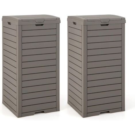 Poubelle Exterieur 118L en Résine, Poubelle de Jardin avec Couvercle et Plateau Extractible, Double Fermeture Étanche pour Porche/Arrière-Cour(Brun,2)
