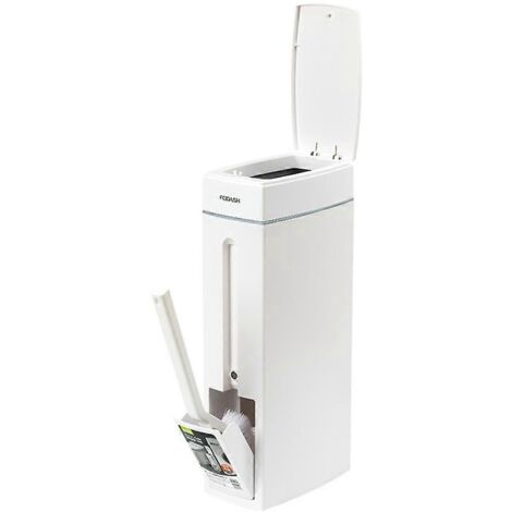 Poubelle fine avec support brosse WC et couvercle à verrouillage pour salle de bain et cuisine