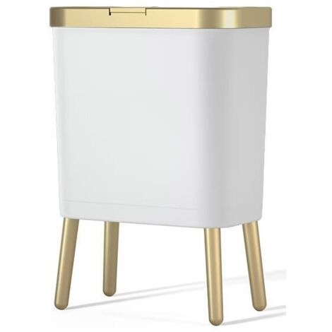 Poubelle haut pied grande capacité,15L, couvercle poussoir, design élégant, assemblage facile,Blanc