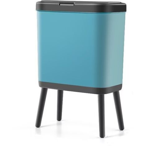 Poubelle haut pied grande capacité,15L, couvercle poussoir, design élégant, assemblage facile,Bleu