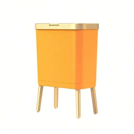Poubelle haut pied grande capacité,15L, couvercle poussoir, design élégant, assemblage facile,Jaune