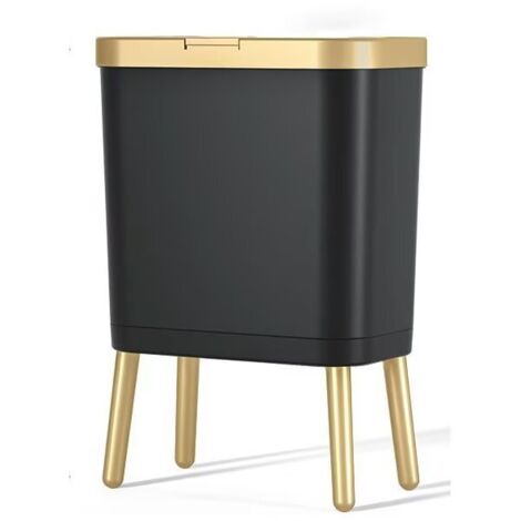 Poubelle haut pied grande capacité,15L, couvercle poussoir, design élégant, assemblage facile,Noir