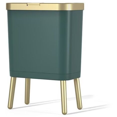 Poubelle haut pied grande capacité,15L, couvercle poussoir, design élégant, assemblage facile,(Noir,Vert)