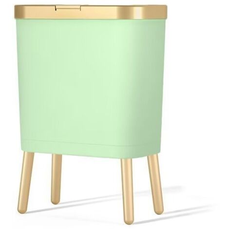 Poubelle haut pied grande capacité,15L, couvercle poussoir, design élégant, assemblage facile,Vert clair