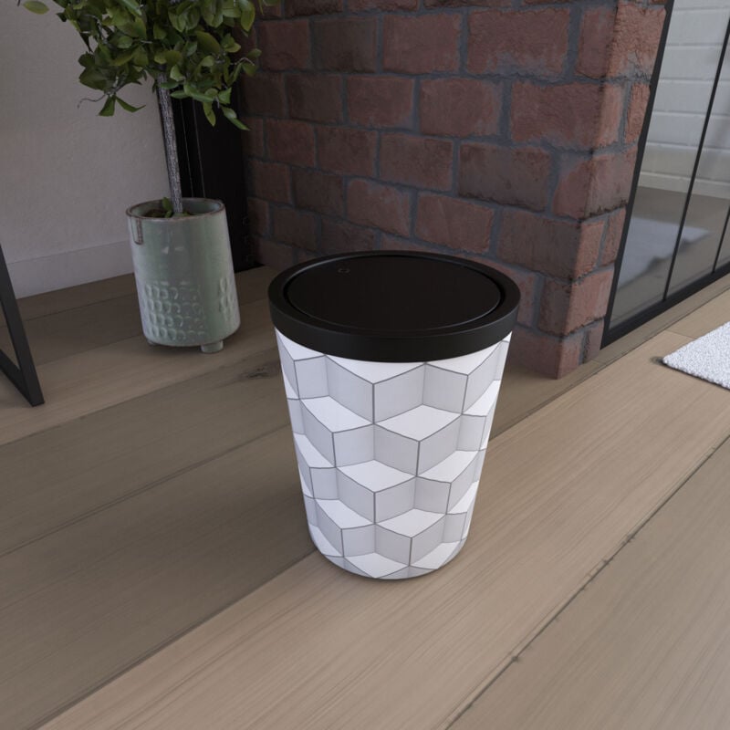 Poubelle imprimée géométrie avec couvercle oscillant Noir Ø20 cmx(h) 24 cm