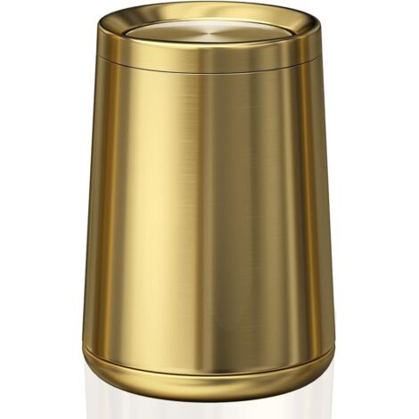Poubelle inox brossé 10 litres, couvercle pivotant, couleur or. Idéale pour salle de bain, salon, chambre et hôtel, design élégant, hygiénique et facile à nettoyer.