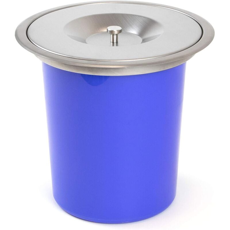 Poubelle intégrée aux plans de travail, avec couvercle en acier inoxydable, 5L, en bleu - Wellhome