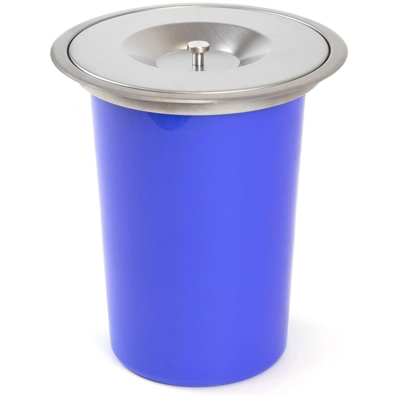 Poubelle intégrée aux plans de travail, avec couvercle en acier inoxydable, 8L, en bleu - Wellhome
