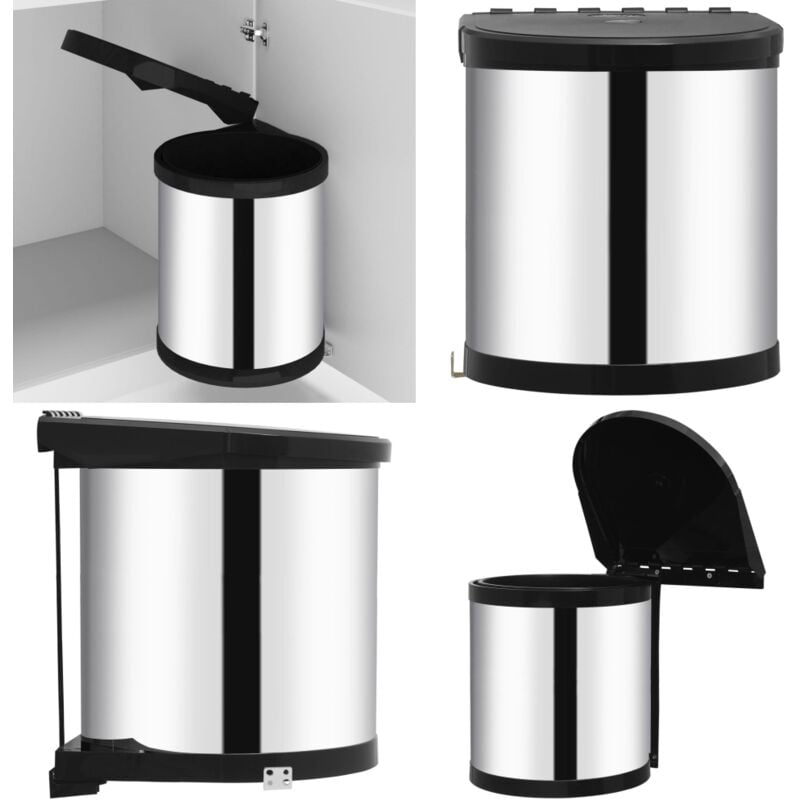 Vidaxl - Poubelle intégrée de cuisine Acier inoxydable 12 l - poubelle - poubelles - Home & Living - Argent