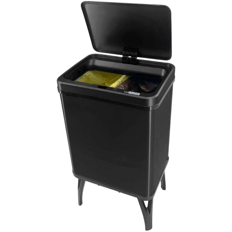 Well home - Poubelle de Recyclage Intelligente à Ouverture Automatique et Contact Manuel 15L+15L 35,5x26x60cm Couleur Noir