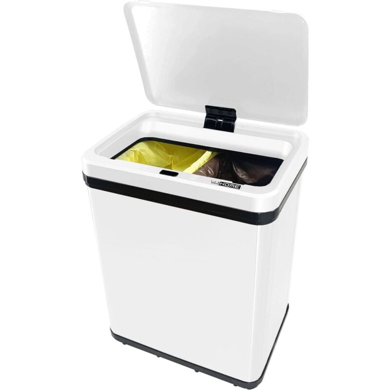 Well home - Poubelle Intelligente sans Pieds pour Recyclage avec ouverture automatique et contact manuel 15L+15L 35,5x26x60cm Couleur Blanc