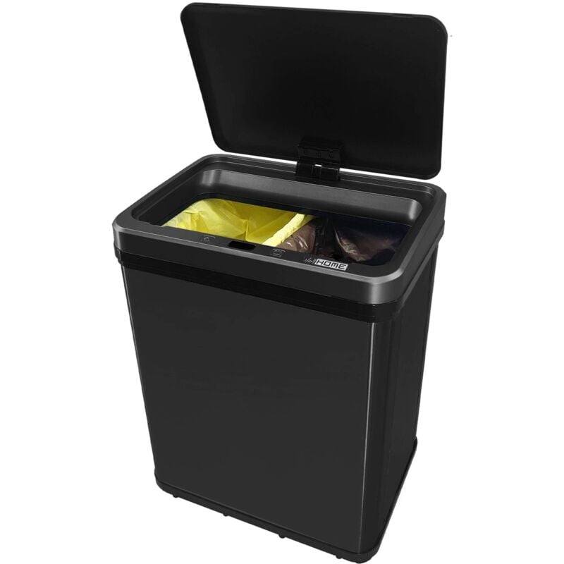 Well home - Poubelle Intelligente sans Pieds pour Recyclage avec ouverture automatique et contact manuel 15L+15L 35,5x26x60cm Couleur Noir