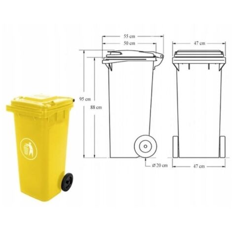 Poubelle jaune en plastique sur roulettes 120 l