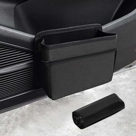 Poubelle latérale de porte, mini poubelle de voiture pliable, coffre de rangement portable pour remorque, équipée d'un rouleau de sacs poubelle, convient aux SUV, camions et camping-cars (noir)