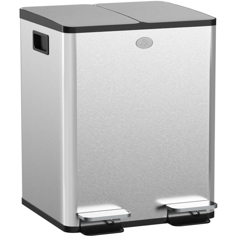 Homcom - Poubelle manuelle tri selectif 2 bacs capacité totale 20L acier inox. brossé