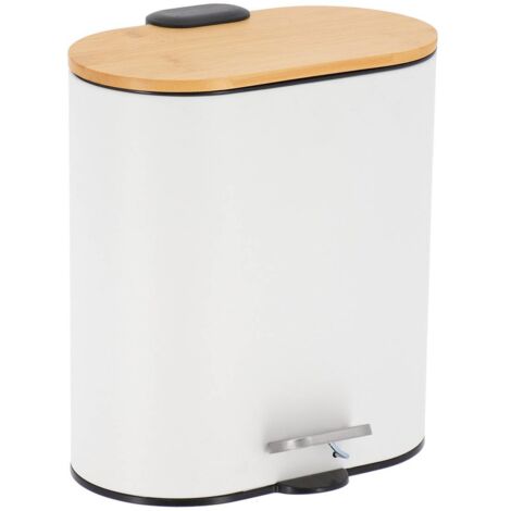 Poubelle metal ovale 5 l frein de chute couvercle bambou - blanc - Tendance