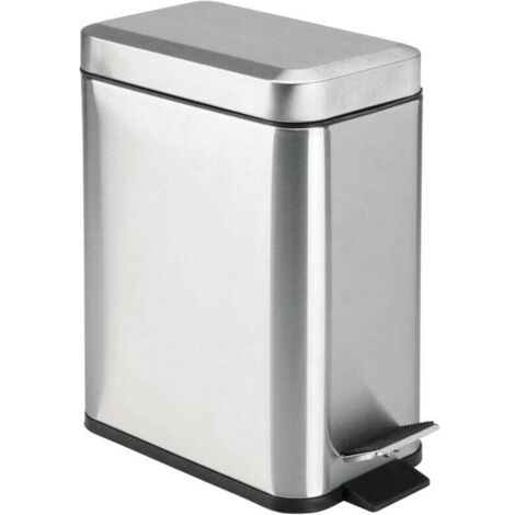 Poubelle Métal Rectangulaire Compacte Avec Couvercle Doublure Amovible Poignée Salle De Bain Cuisine