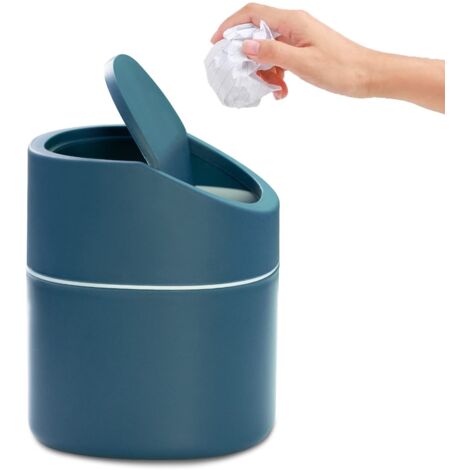 Poubelle mini avec couvercle MAJOYLIFE, 2 litres, pour bureau, coiffeuse, chevet et autres meubles, en polypropylène (13 x 13 x 16 cm, bleue)