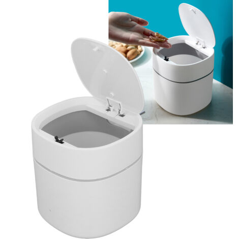 Poubelle Mini Desktop avec Couvercle Blanc de Table pour Nettoyage - PP/ABS 14x13cm - 1 Pièce & Accessoires
