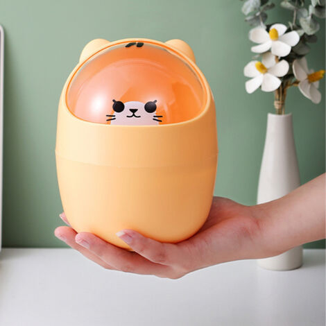 Poubelle Miniature Cute Cartoon - Petit bac à déchets Portable pour Bureau, Dorm d'étudiant ou maison (Plastique, 200g) - Multiusage, Design tendance et décoratif