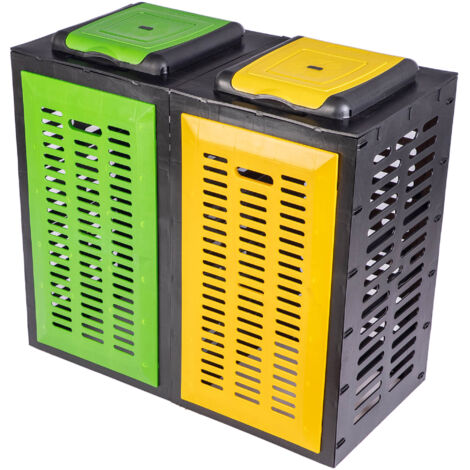 POUBELLE MODULAIRE À STRUCTURE OUVERTE POUR SAC DE TRI DES DÉCHETS DOUBLE JAUNE-VERT