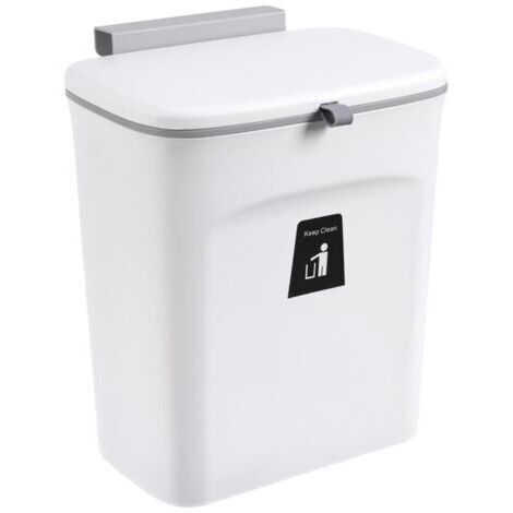 Poubelle Murale 9L Cuisine Suspendue avec Couvercle, Bac à Compost Multifonction pour Porte D'armoire/Salle de Bain/Bureau (Blanc)