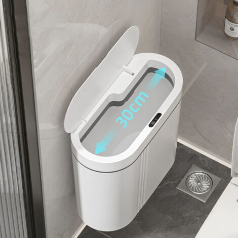 Poubelle murale automatique à capteur – Fabriquée en plastique robuste et durable – Compacte et idéale pour les petits espaces – Couvercle à charnière sans contact