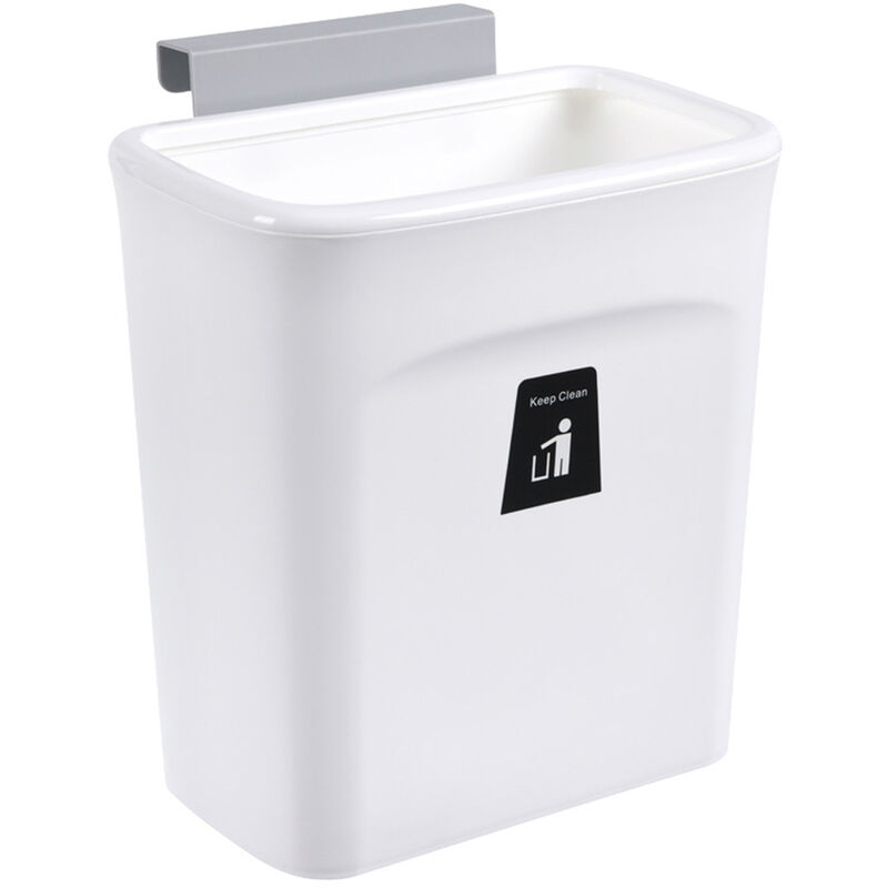 Poubelle murale Couvercle coulissant 29.5×16×26cm Cuisine salle de bain Plastique Blanc