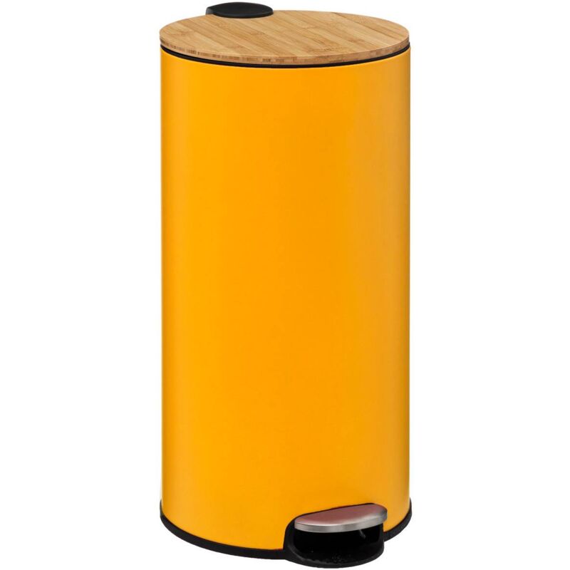 5five - poubelle couvercle bambou 30l modern color jaune moutarde - Jaune moutarde