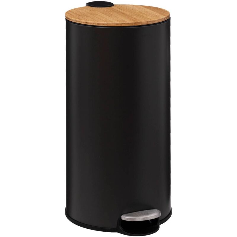 Poubelle couvercle bambou 30L 'Modern Color' noir