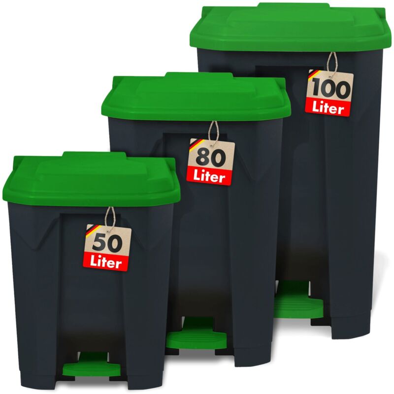 Floordirekt - Poubelle conteneur Tri sélectif Pour la maison, le commerce, Vert 100 Litres - 49,3 x 47,5 x 84 cm