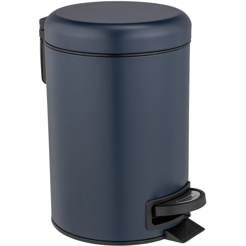 Poubelle à pédale Wenko Modèle Leman, petite poubelle pour salle de bain, cuisine ou wc 3L en acier, Coloris Midnight Blue, Dimensions (l x h x p) :
