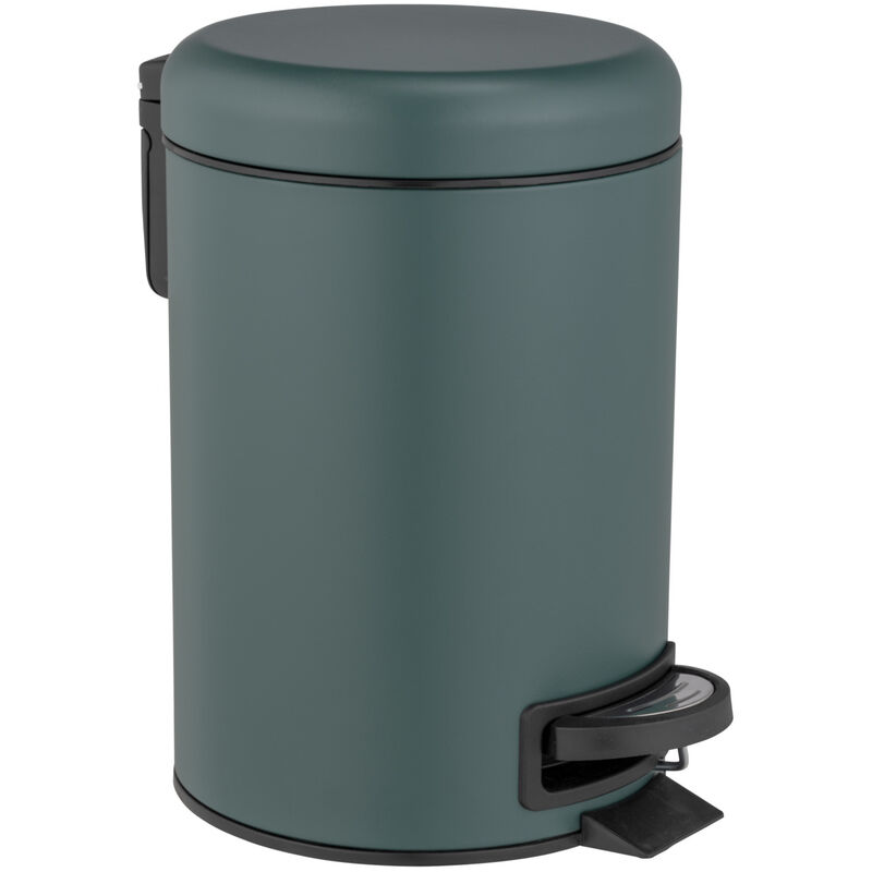 Poubelle à pédale Wenko Modèle Leman, poubelle cosmétique, poubelle pour les wc, poubelle salle de bain, contenance 3L, Coloris vert foncé,