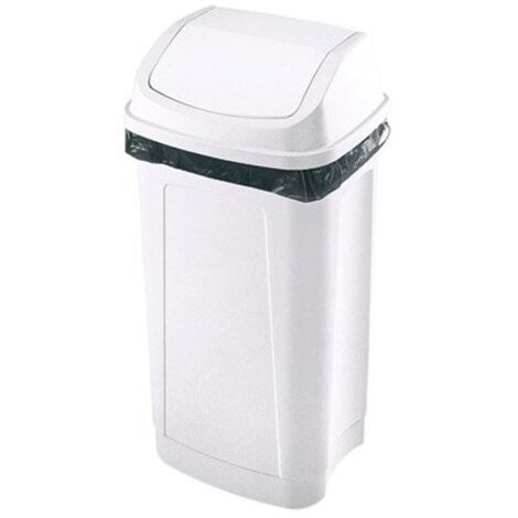 Poubelle plastique 25 litres rectangle à couvercle basculant blanche