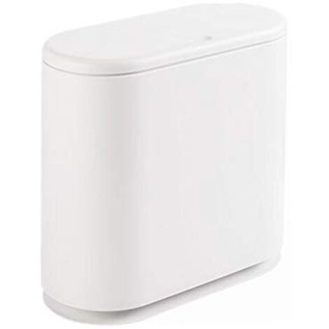 Poubelle Plastique Rectangulaire - 12 L - Couvercle à Pression - Blanc - Pour Salle de Bain Chambre Cuisine Bureau - 1 Pièce