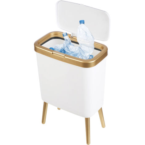 Poubelle, poubelle à déchets, poubelle de 15 litres avec quatre pieds surélevés, poubelle de cuisine, couvercle à pression, 33,2 x 19,6 x 48,5 cm