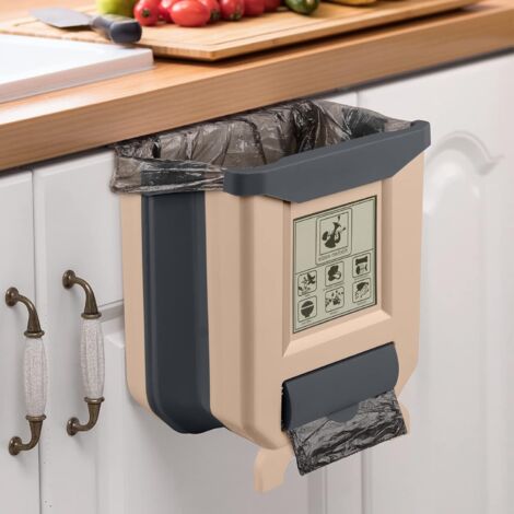 Poubelle, poubelle pliante suspendue à la porte, corbeille à papier créative en plastique pour voiture, poubelle suspendue à la porte de l'armoire de cuisine en stock Café 2691624cm, une pièce