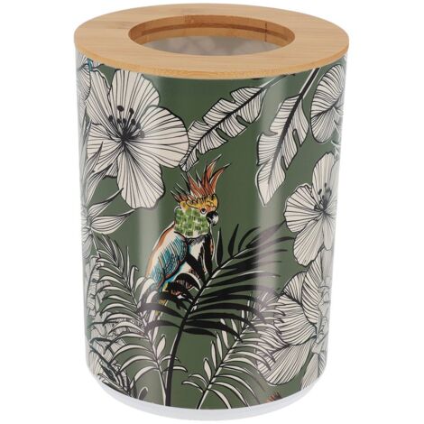 Poubelle pp imprimee avec couvercle bambou 5l - jungle fever kaki - Tendance