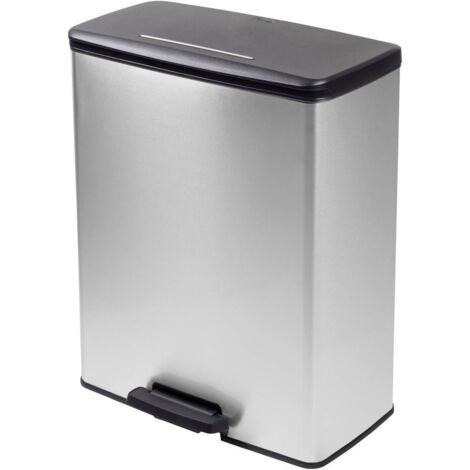Poubelle Rectangle - DECO BIN - CURVER - 65L - Design moderne - 49 x 29 x 61 cm - Gris métallisé