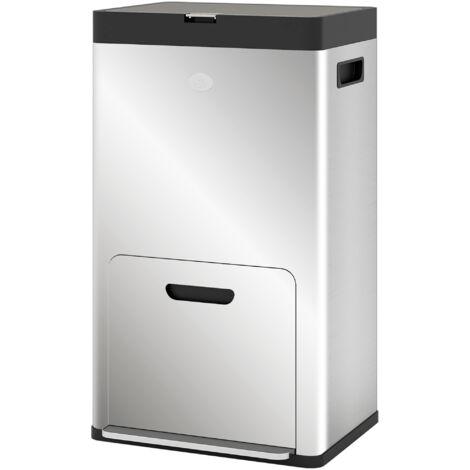 Poubelle rectangulaire à pédale 3 compartiments acier inoxydable fermeture amortie pour cuisine 45,7 x 35,8 x 76 cm argent