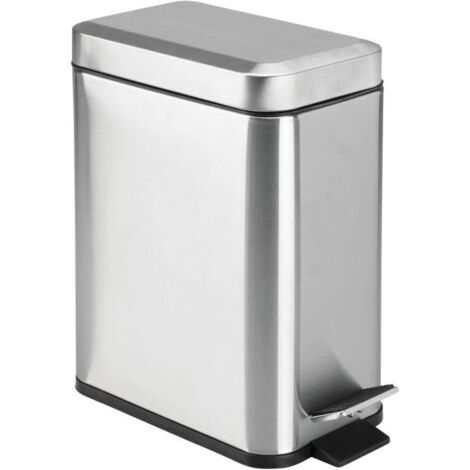 Poubelle rectangulaire en métal avec couvercle, poubelle compacte avec doublure amovible et poignée pour salle de bain, cuisine, salle d'artisanat – Chrome brossé