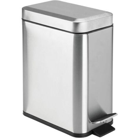 Poubelle rectangulaire en métal avec couvercle, poubelle compacte avec doublure amovible et poignée pour salle de bain, cuisine, salle d'artisanat – Chrome brossé