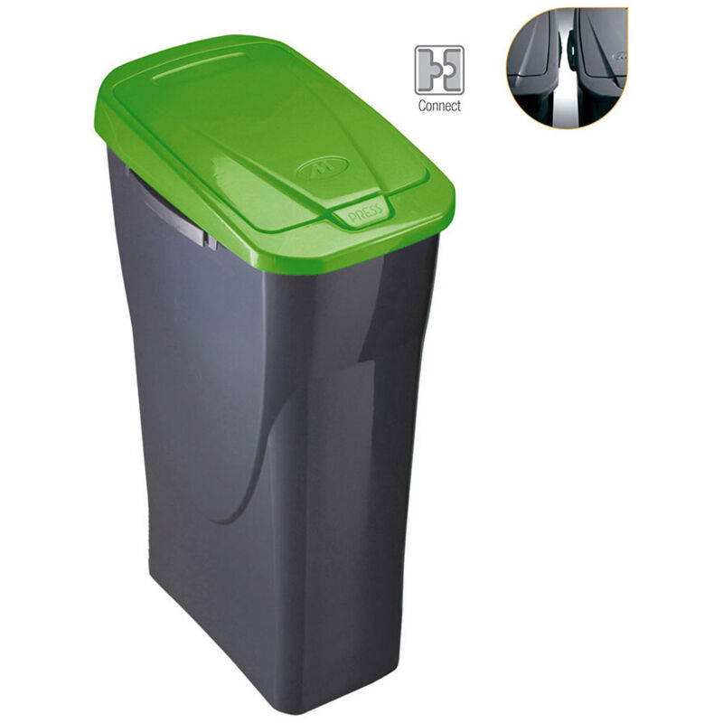 Mondex - Seau Ecobin 25 Litres Avec Couvercle Vert 21,5x36x51cm (largeur/profondeur/hauteur)