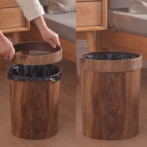 Poubelle rétro Grain de bois maison salon cuisine poubelle bureau papier toilette panier salle de bains fournitures de chambre à coucher,31.5x25cm