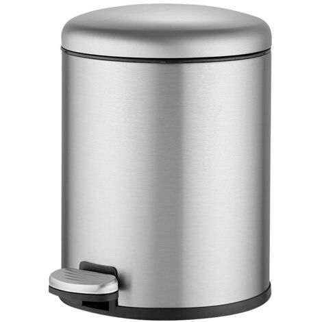 Poubelle Rond - Acier Inoxydable - 6 L - Couvercle à Fermeture Souple - Pédales - Seau Intérieur Démontable - Pour Bureau Salle De Bain Cuisine