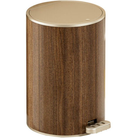 Poubelle Ronde à Effet Bois Luxueuse à Pedale - 12L Grande Capacité Étroite pour Rangement, Couvercle Hermétique à Ouverture Double Silencieuse, pour Maison Salle de Bain Salon, Design Élégant avec Ef
