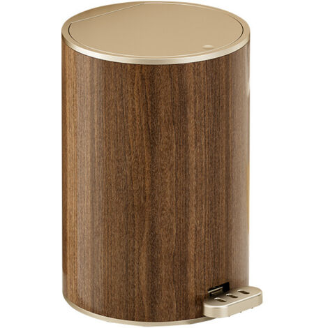 Poubelle Ronde à Effet Bois Luxueuse à Pedale - 12L Grande Capacité Étroite pour Rangement, Couvercle Hermétique à Ouverture Double Silencieuse, pour Maison Salle de Bain Salon, Design Élégant avec Ef