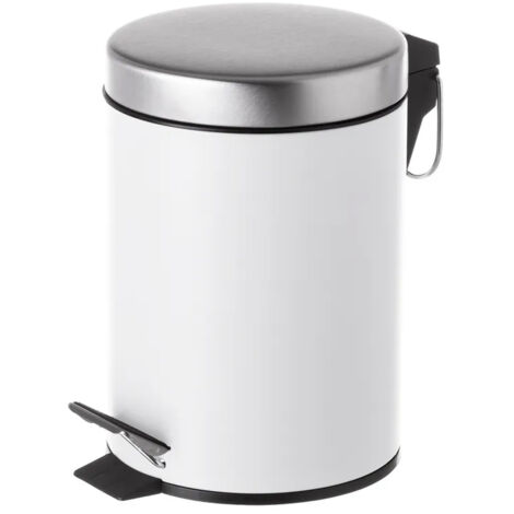 Poubelle Ronde à Pédale en Métal Blanc- 3L